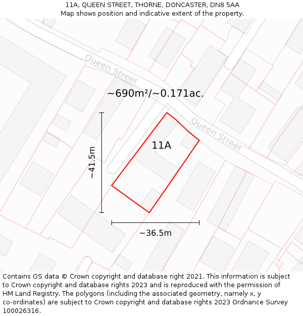 11A, QUEEN STREET, THORNE, DONCASTER, DN8 5AA: Plot and title map