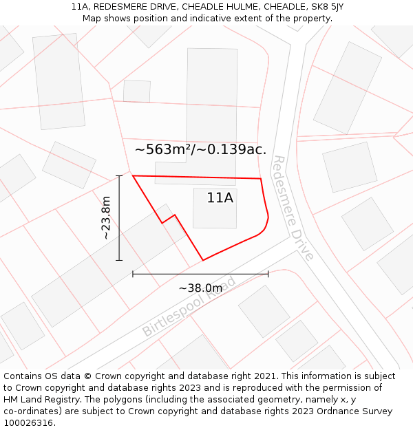 11A, REDESMERE DRIVE, CHEADLE HULME, CHEADLE, SK8 5JY: Plot and title map