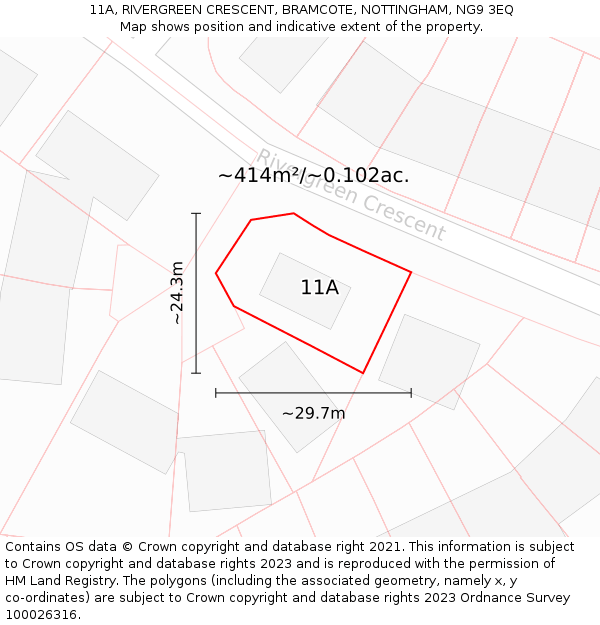 11A, RIVERGREEN CRESCENT, BRAMCOTE, NOTTINGHAM, NG9 3EQ: Plot and title map