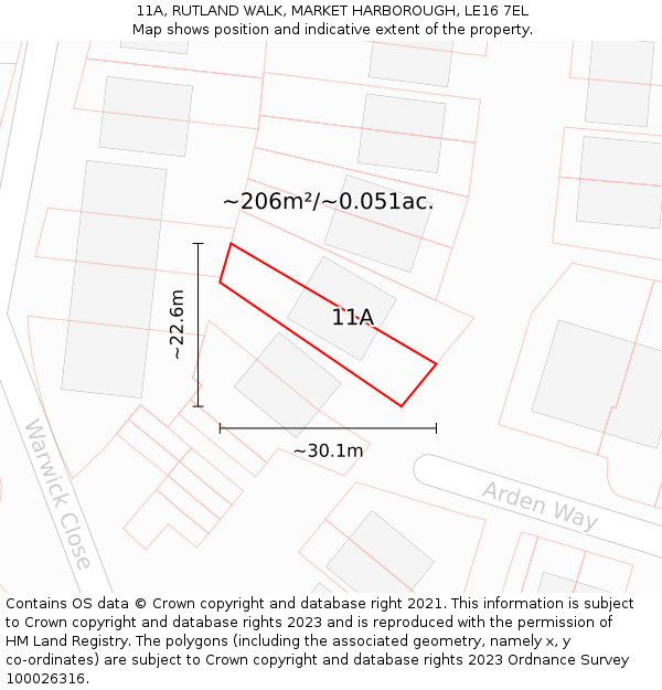 11A, RUTLAND WALK, MARKET HARBOROUGH, LE16 7EL: Plot and title map