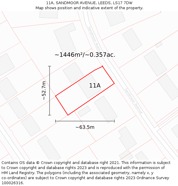 11A, SANDMOOR AVENUE, LEEDS, LS17 7DW: Plot and title map