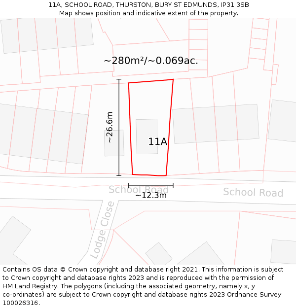 11A, SCHOOL ROAD, THURSTON, BURY ST EDMUNDS, IP31 3SB: Plot and title map