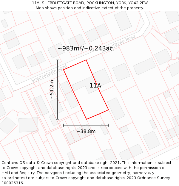 11A, SHERBUTTGATE ROAD, POCKLINGTON, YORK, YO42 2EW: Plot and title map