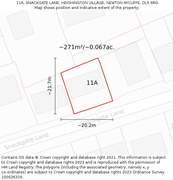 11A, SNACKGATE LANE, HEIGHINGTON VILLAGE, NEWTON AYCLIFFE, DL5 6RG: Plot and title map