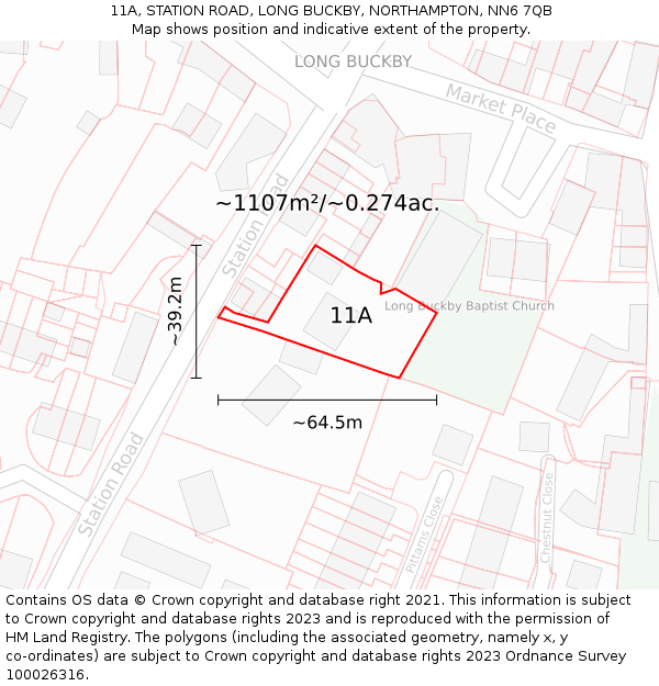 11A, STATION ROAD, LONG BUCKBY, NORTHAMPTON, NN6 7QB: Plot and title map