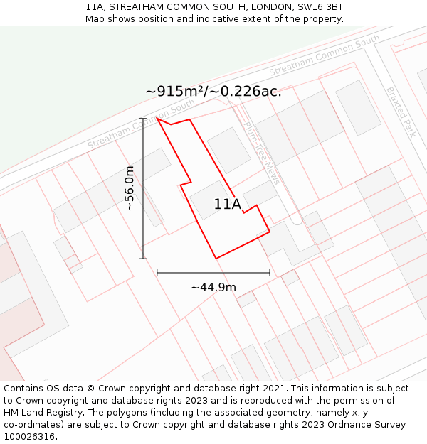 11A, STREATHAM COMMON SOUTH, LONDON, SW16 3BT: Plot and title map