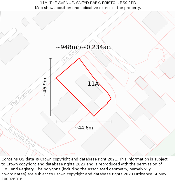 11A, THE AVENUE, SNEYD PARK, BRISTOL, BS9 1PD: Plot and title map