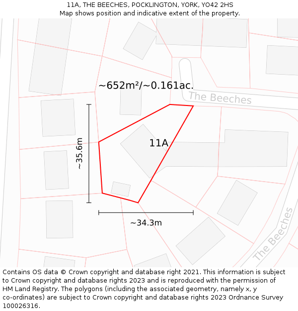 11A, THE BEECHES, POCKLINGTON, YORK, YO42 2HS: Plot and title map