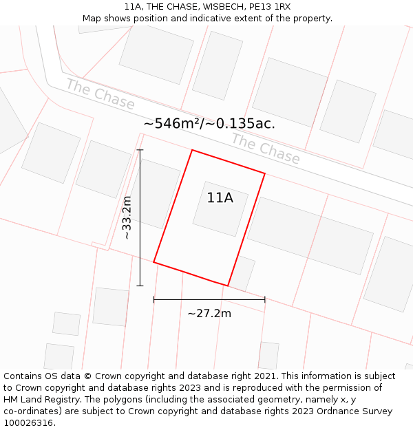 11A, THE CHASE, WISBECH, PE13 1RX: Plot and title map