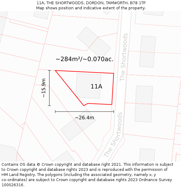 11A, THE SHORTWOODS, DORDON, TAMWORTH, B78 1TP: Plot and title map