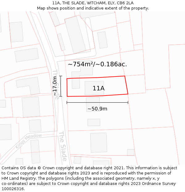 11A, THE SLADE, WITCHAM, ELY, CB6 2LA: Plot and title map