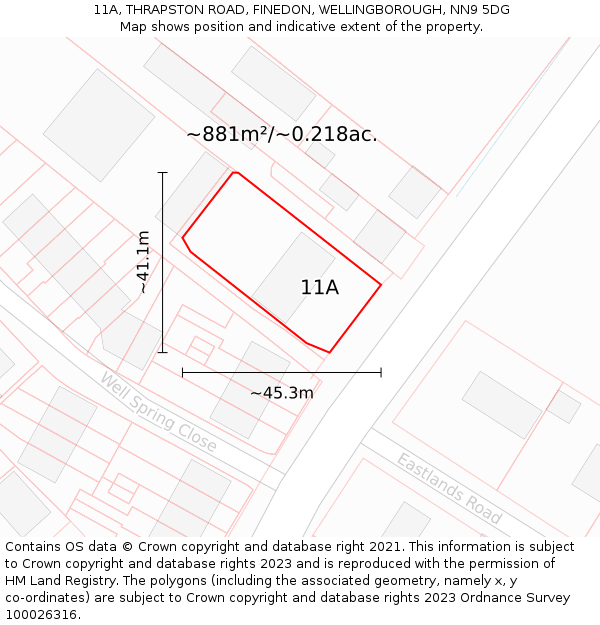 11A, THRAPSTON ROAD, FINEDON, WELLINGBOROUGH, NN9 5DG: Plot and title map