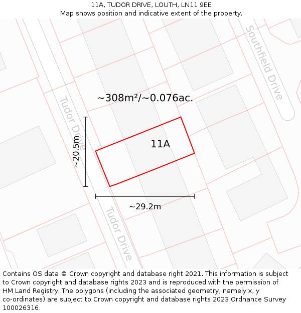 11A, TUDOR DRIVE, LOUTH, LN11 9EE: Plot and title map