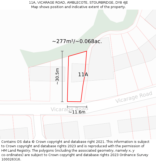 11A, VICARAGE ROAD, AMBLECOTE, STOURBRIDGE, DY8 4JE: Plot and title map