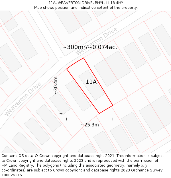 11A, WEAVERTON DRIVE, RHYL, LL18 4HY: Plot and title map