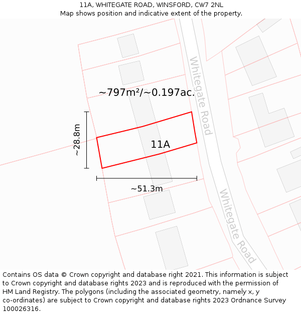 11A, WHITEGATE ROAD, WINSFORD, CW7 2NL: Plot and title map