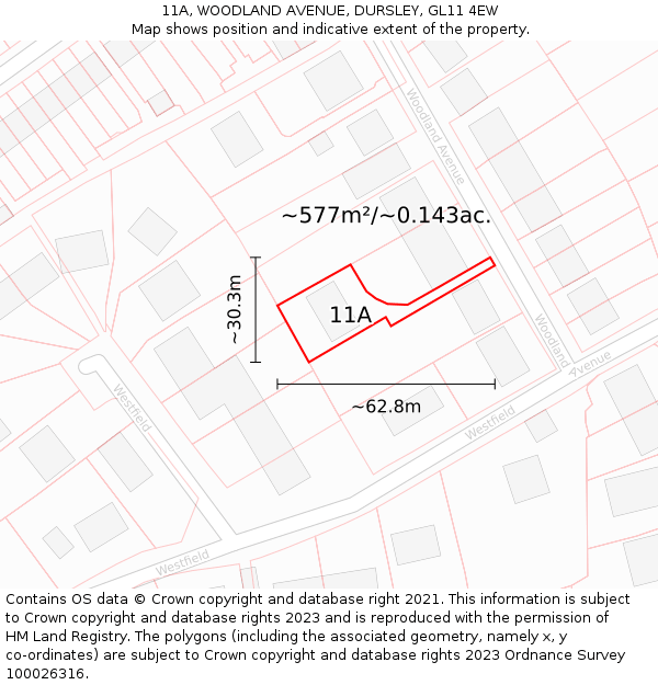 11A, WOODLAND AVENUE, DURSLEY, GL11 4EW: Plot and title map