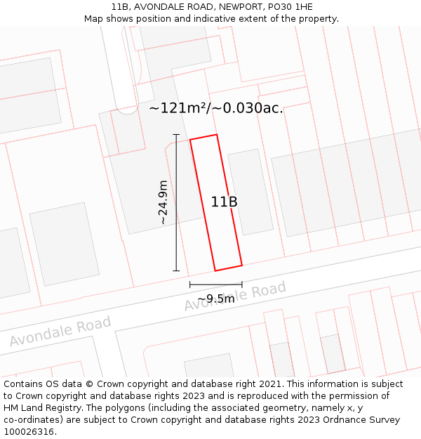 11B, AVONDALE ROAD, NEWPORT, PO30 1HE: Plot and title map