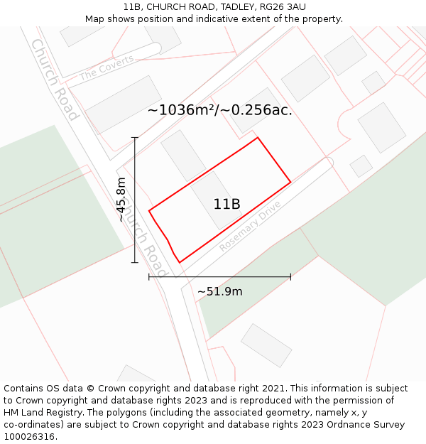 11B, CHURCH ROAD, TADLEY, RG26 3AU: Plot and title map