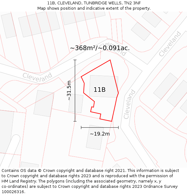 11B, CLEVELAND, TUNBRIDGE WELLS, TN2 3NF: Plot and title map