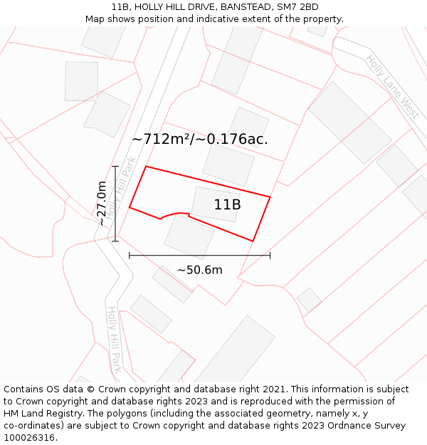 11B, HOLLY HILL DRIVE, BANSTEAD, SM7 2BD: Plot and title map