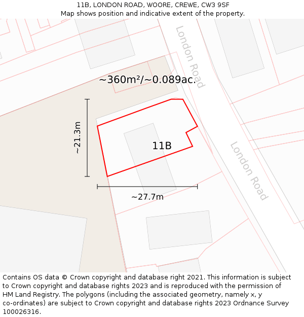 11B, LONDON ROAD, WOORE, CREWE, CW3 9SF: Plot and title map