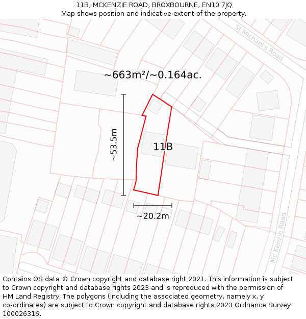 11B, MCKENZIE ROAD, BROXBOURNE, EN10 7JQ: Plot and title map