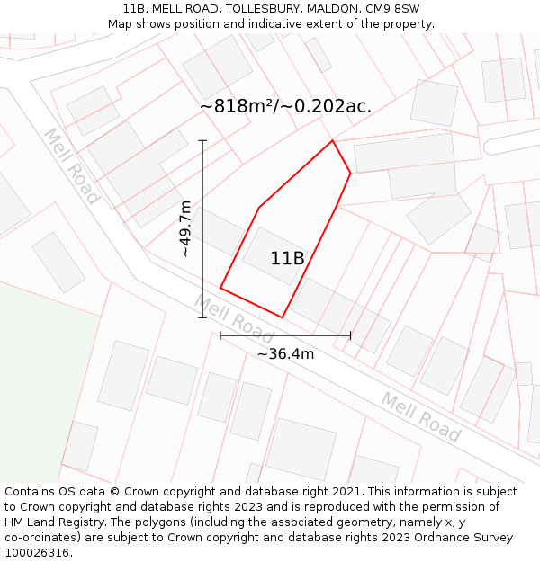 11B, MELL ROAD, TOLLESBURY, MALDON, CM9 8SW: Plot and title map