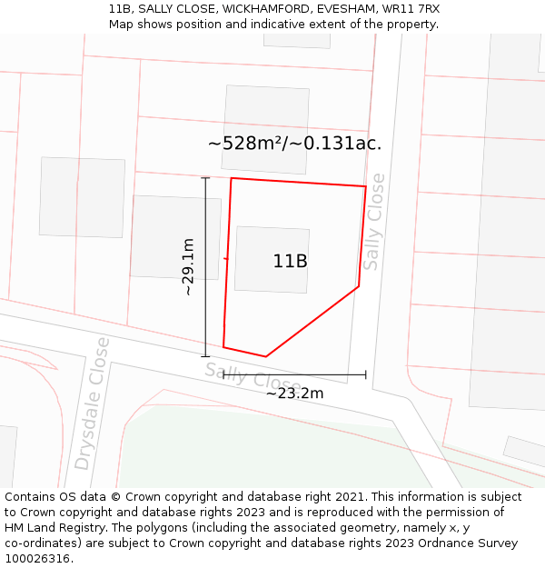 11B, SALLY CLOSE, WICKHAMFORD, EVESHAM, WR11 7RX: Plot and title map