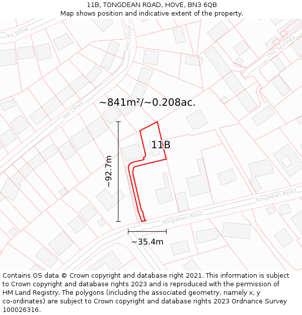 11B, TONGDEAN ROAD, HOVE, BN3 6QB: Plot and title map