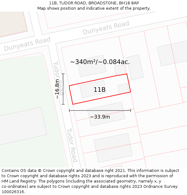 11B, TUDOR ROAD, BROADSTONE, BH18 8AP: Plot and title map