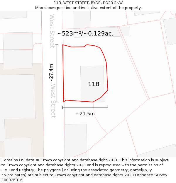 11B, WEST STREET, RYDE, PO33 2NW: Plot and title map