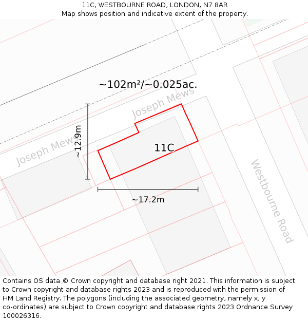 11C, WESTBOURNE ROAD, LONDON, N7 8AR: Plot and title map