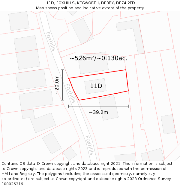 11D, FOXHILLS, KEGWORTH, DERBY, DE74 2FD: Plot and title map