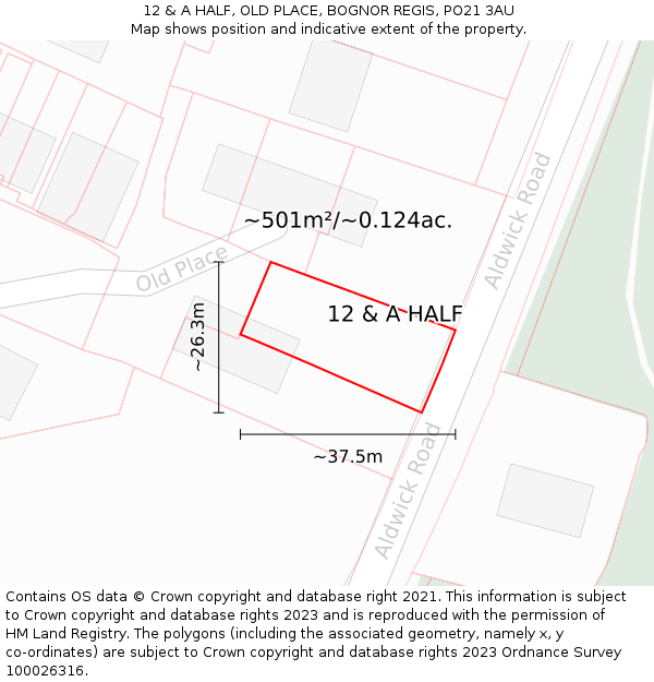 12 & A HALF, OLD PLACE, BOGNOR REGIS, PO21 3AU: Plot and title map