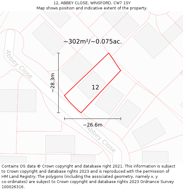 12, ABBEY CLOSE, WINSFORD, CW7 1SY: Plot and title map