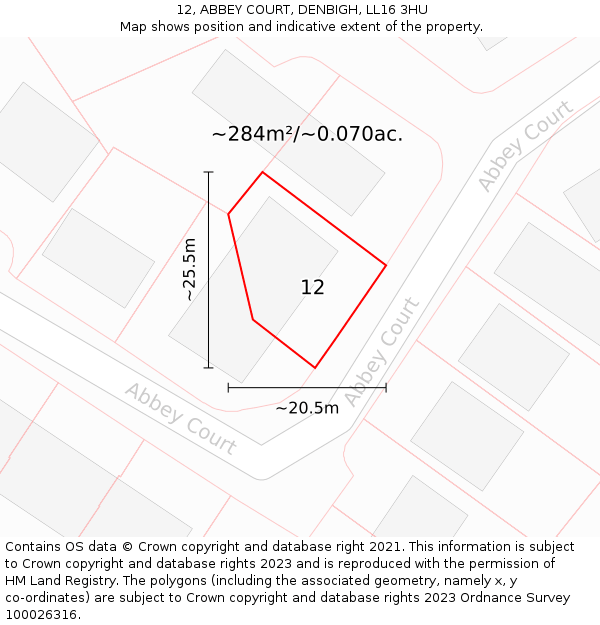 12, ABBEY COURT, DENBIGH, LL16 3HU: Plot and title map