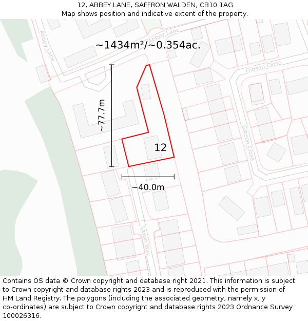 12, ABBEY LANE, SAFFRON WALDEN, CB10 1AG: Plot and title map