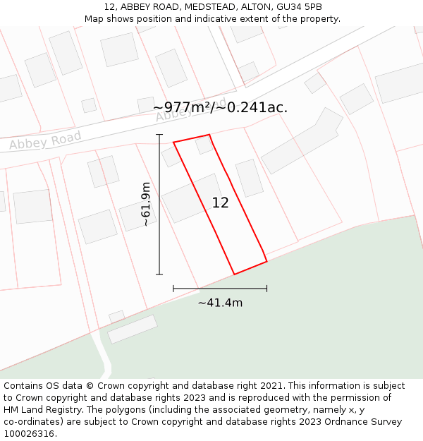 12, ABBEY ROAD, MEDSTEAD, ALTON, GU34 5PB: Plot and title map