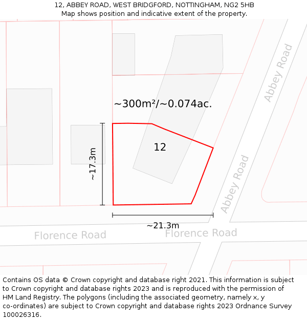 12, ABBEY ROAD, WEST BRIDGFORD, NOTTINGHAM, NG2 5HB: Plot and title map