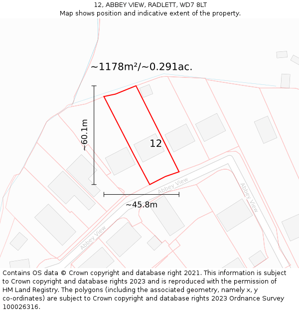 12, ABBEY VIEW, RADLETT, WD7 8LT: Plot and title map