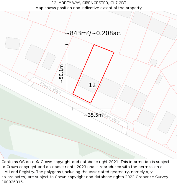 12, ABBEY WAY, CIRENCESTER, GL7 2DT: Plot and title map