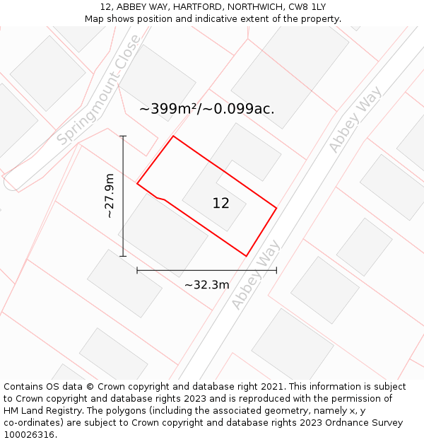 12, ABBEY WAY, HARTFORD, NORTHWICH, CW8 1LY: Plot and title map