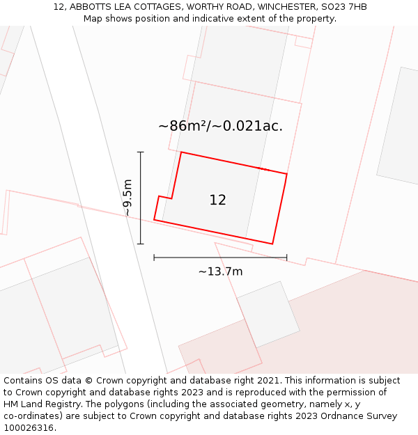 12, ABBOTTS LEA COTTAGES, WORTHY ROAD, WINCHESTER, SO23 7HB: Plot and title map