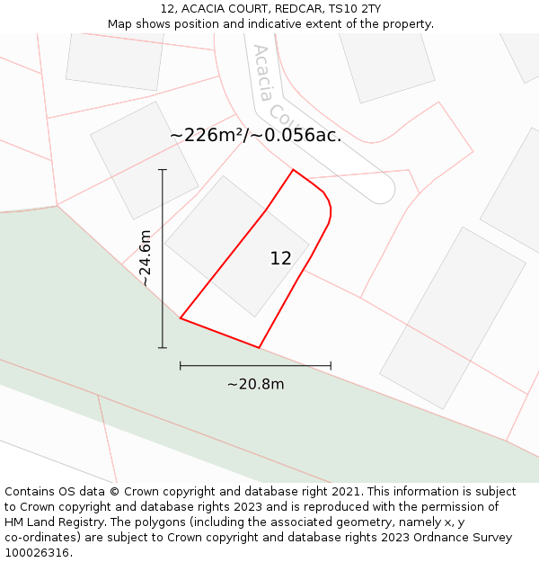 12, ACACIA COURT, REDCAR, TS10 2TY: Plot and title map