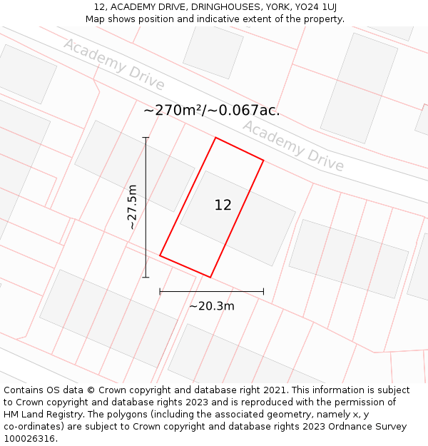 12, ACADEMY DRIVE, DRINGHOUSES, YORK, YO24 1UJ: Plot and title map