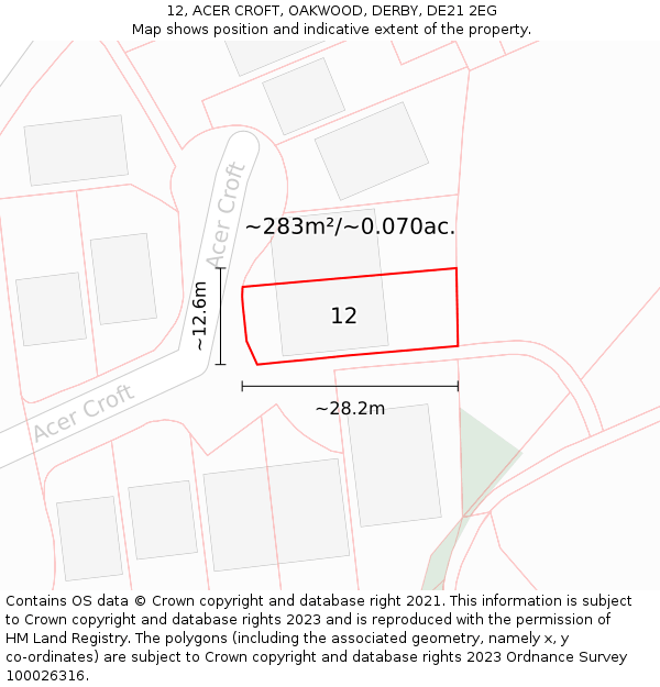 12, ACER CROFT, OAKWOOD, DERBY, DE21 2EG: Plot and title map