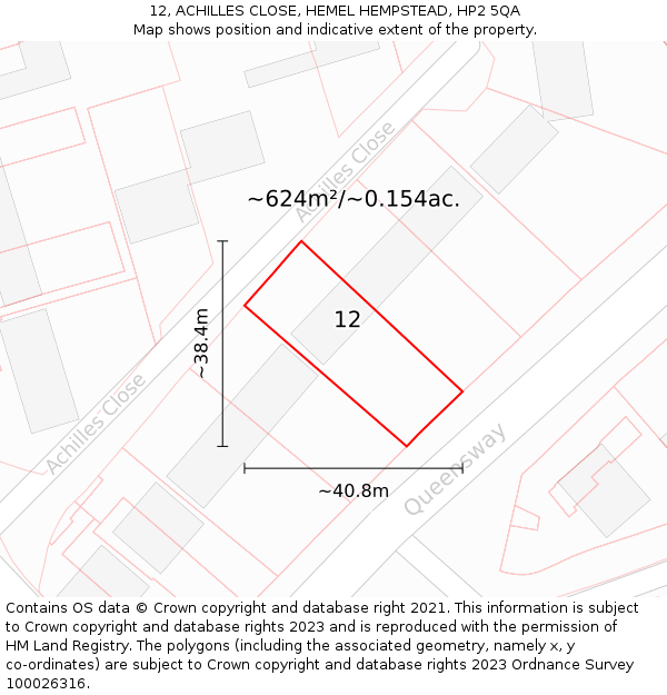 12, ACHILLES CLOSE, HEMEL HEMPSTEAD, HP2 5QA: Plot and title map