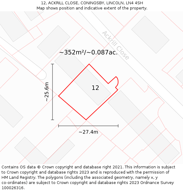 12, ACKRILL CLOSE, CONINGSBY, LINCOLN, LN4 4SH: Plot and title map