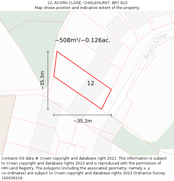 12, ACORN CLOSE, CHISLEHURST, BR7 6LD: Plot and title map